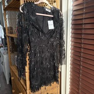 Showpo Black Sequin Long Sleeve Dress